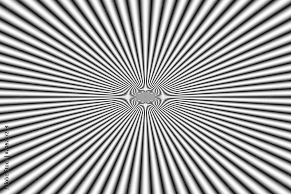 Obraz premium Geometryczny układ czarnych prostych rozmytych linii, promieni na białym tle skupionych centralnie - abstrakcyjne tło, tapeta, tekstura