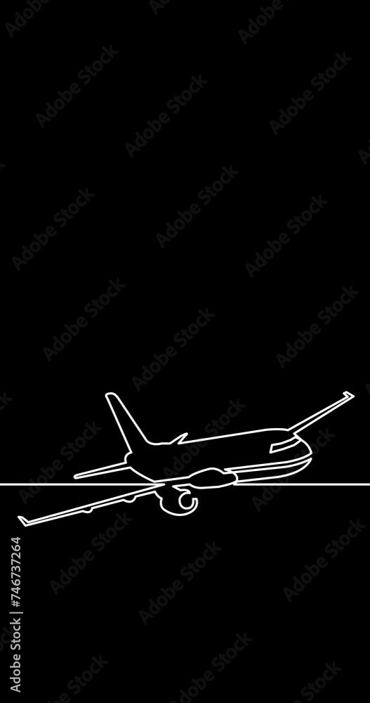 Animation of one line drawing of passenger airplane transportation travel vertical video black background Animation of one line drawing of passenger airplane transportation travel vertical video black background