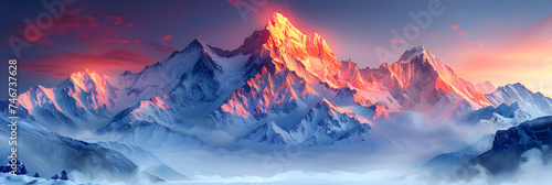 sunset in the mountains Snow-capped Mountain Peaks Glowing at Dawn, Sunset Sky mountain range Wallpaper