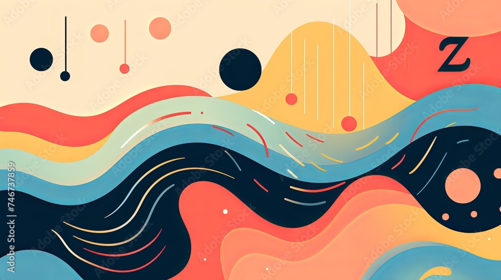 Background in modern abstract design based on geometric elements (circles, dots, dynamic waves). Art composition in the memphis style. Cover design template for presentation, poster, cover, brochure. Background in modern abstract design based on geometric elements (circles, dots, dynamic waves). Art composition in the memphis style. Cover design template for presentation, poster, cover, brochure.