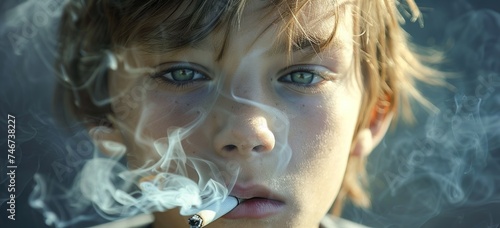 Young Child Smoking Cigarette Representing Unhealthy Habits