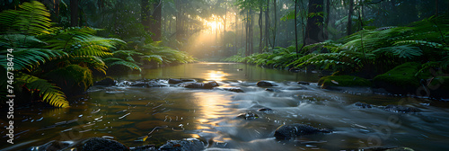 stream in the forest, Rainforest Retreat Effortlessly Blends Modern 3d image