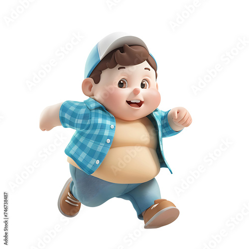 cute cartoon characters Fat boy jogging to lose weight On a transparent background PNG