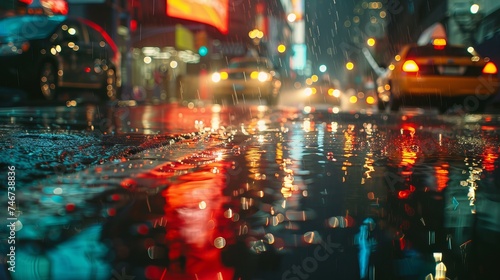  The abstract urban background captures the essence of New York City streets after rain, where lights and shadows dance across the wet asphalt. In this atmospheric scene