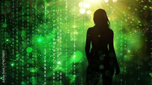 Confident Silhouette Against Binary Code Background