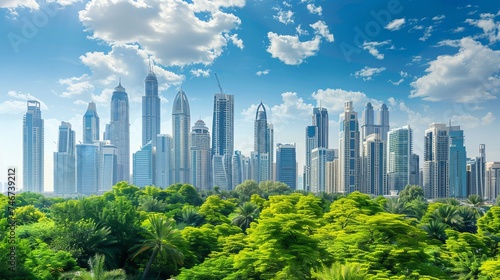 The amazing city center skyline of Dubai, United Arab Emirates, showcases a breathtaking array of luxury skyscrapers that soar into the sky. 