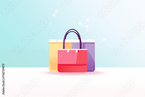 Three pastel-colored shopping bags, creating a light and joyful visual for retail and fashion themes.
