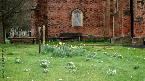 Church Yard With Spring Flowers 
