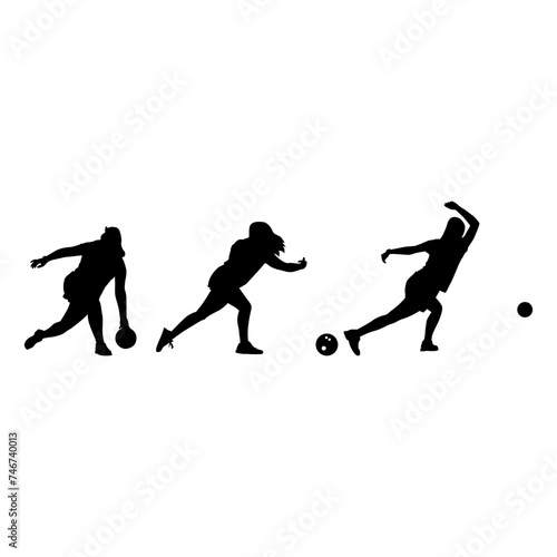 Showcase the athleticism and grace of a girl in motion, gracefully navigating the bowling alley with fluid movements and precise actions, highlighted in a sleek silhouette.
