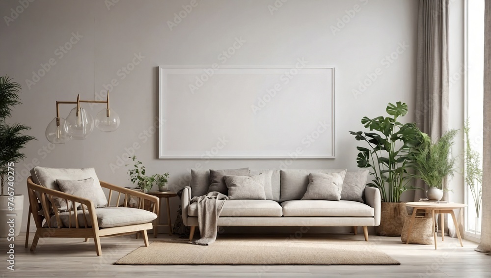 empty mock up poster frame in modern interior background, living room, Scandinavian style empty mock up poster frame in modern interior background, living room, Scandinavian style