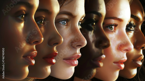 Portrait of diverse group of beautiful women with natural beauty and glowing smooth skin. Happy women's day concept