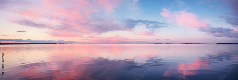 Twilight Glow Over IJmeer Lake Radiating Tranquility - A Silent Sailboat Journey