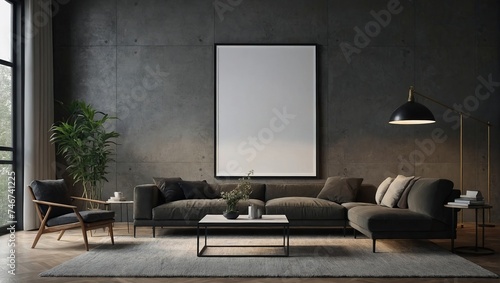  Mockup frame in modern living room interior background