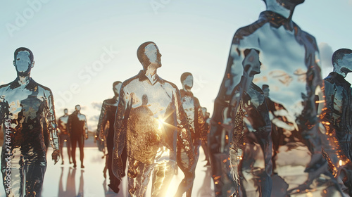 group of glass people, concept of Glassmorphism