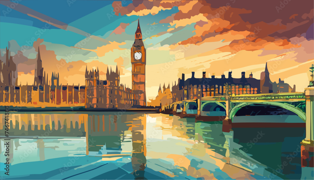 London city landscape with Big Ben  - obrazy, fototapety, plakaty 