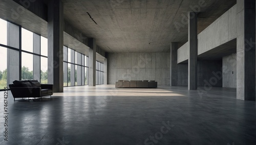 A sleek and contemporary huge hall interior background made of concrete