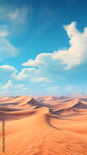 A calm and desert landscape with a clear blue sky, a serene and peaceful mobile wallpaper Generative AI