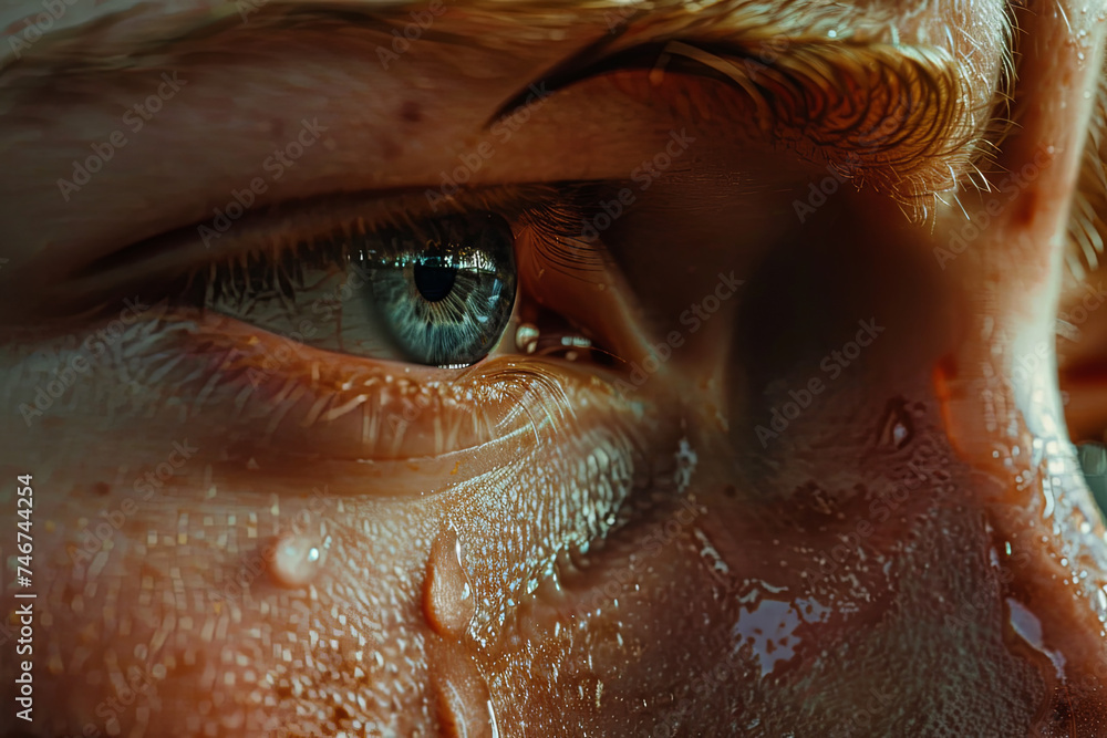 Close-up of a boys face - crying tears Close-up of a boys face - crying tears