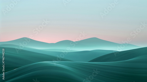 Tranquil Green Blue Pink Abstract Landscape Scenery