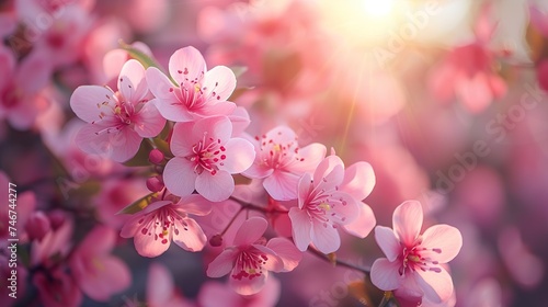 Spring blossoms  a huge peach tree  full of pink peach blossoms. Ai generative