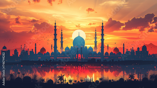 Illustrated Finding inner peace amidst bustling activity of Ramadan mosques photo