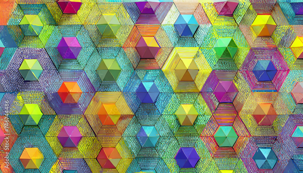 hexagon, geometrisch, hintergrund, bunt, retrostyle, retro, viele, design, neu, abstrakt, gestalten, entwerfen, copy space, textur, kulisse, konzept, y2k, muster, pattern
