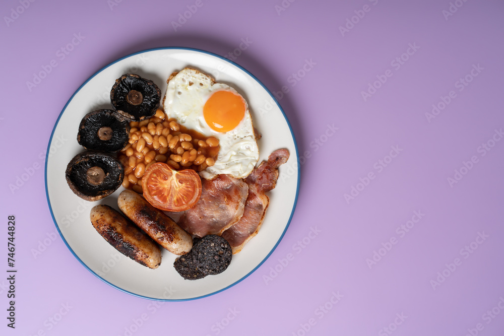 Full English Breakfast on a Lilac Background Full English Breakfast on a Lilac Background