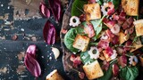 Seared Squid Salad with Crispy Bacon and Garlicky Toasts