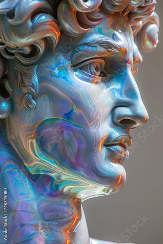 Ancient statue portrait in trendy holographic color