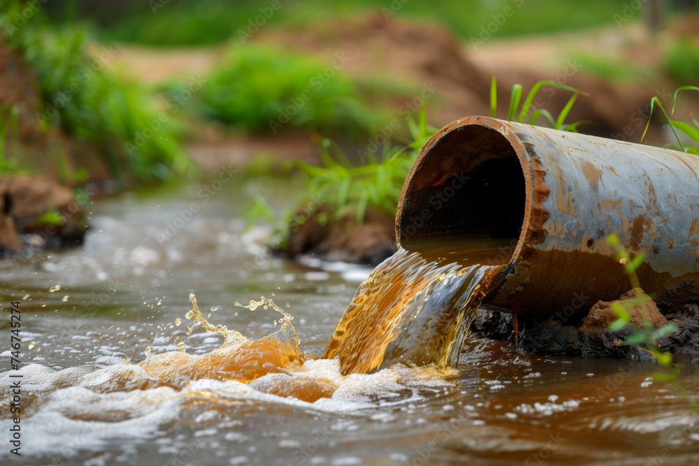 Wastewater discharge pipe into the river - AI Generated Wastewater discharge pipe into the river - AI Generated