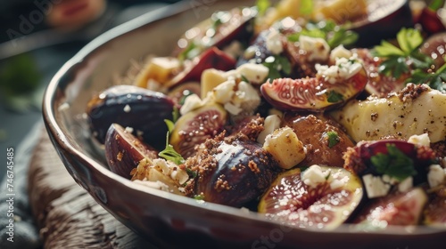 Delicious Fig and Pata Negra Salad with Honey Dukkah Cottage Cheese.