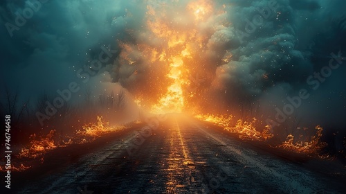 Apocalypse, destroyed city street. Ai generative photo