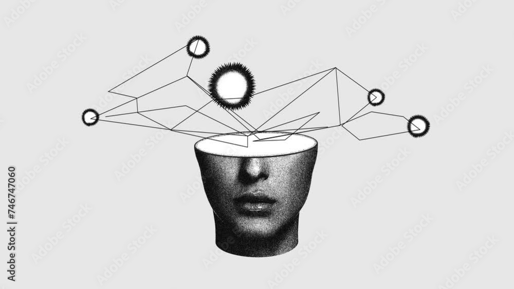 Female head with geometric shapes and lines symbolizing connectivity ...
