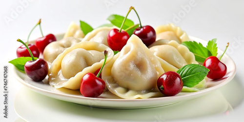 dumplings with cherries in a plate