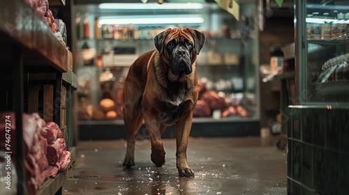 tiberian mastiff running a butcher's store photo
