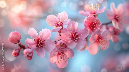 Spring blossoms, a huge peach tree, full of pink peach blossoms. Ai generative