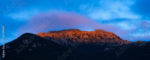 Sunset on Mount Candina in the town of Liendo. Liendo Valley, Eastern Coastal Mountain, Cantabrian Sea, Cantabria, Spain, Europe photo
