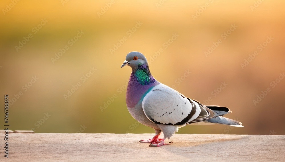 a close up of a pigeon standing on a ledge with a blurry back ground in the background and a blurry back ground in the foreground. a close up of a pigeon standing on a ledge with a blurry back ground in the background and a blurry back ground in the foreground.