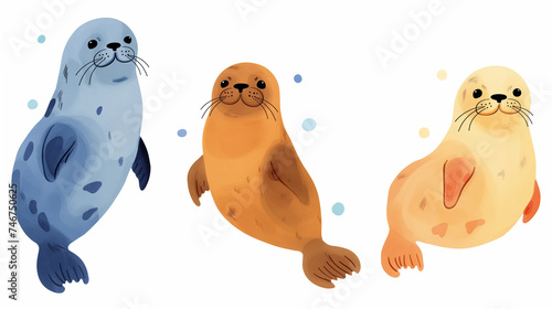 Conjunto de focas fofas. Ilustração vetorial isolada sobre fundo branco. photo