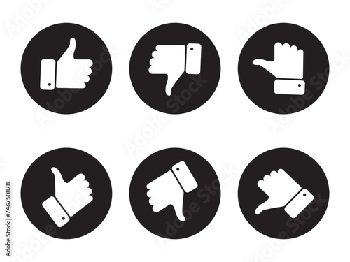 Rating thumb icon set, thumb up, down and to the side sign button, Design Elements for UI.