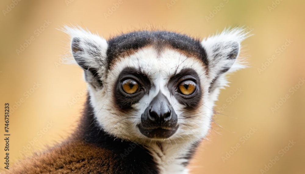 Naklejka premium a close up of a lemura's face with an orange - eyed look on it's face.