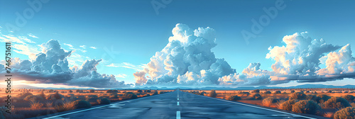 Sunrise road summer sunny journey landscape way to drawing imitation absillustration, Cloud Image created