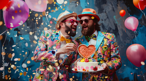 Confetti-filled Wedding Joy: Two Men and Heart Cake