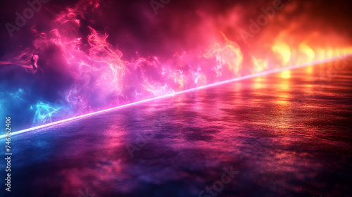 Road with Colorful Neon Fire Flames Background