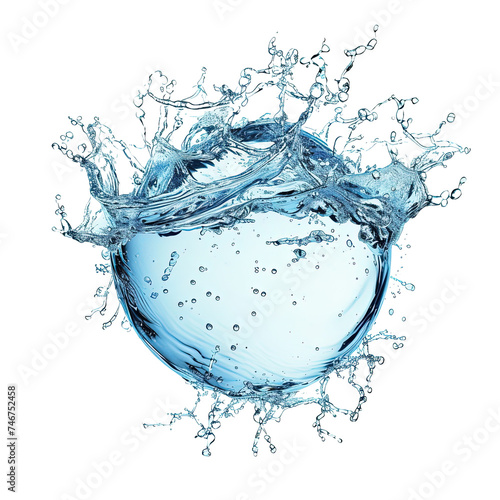 Water splash in a shape of a sphere on white or transparent background