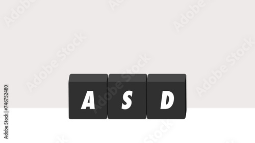 シンプルな背景にブロックとASDの文字 - 自閉スペクトラム症のイメージのバナー素材 - 16:9