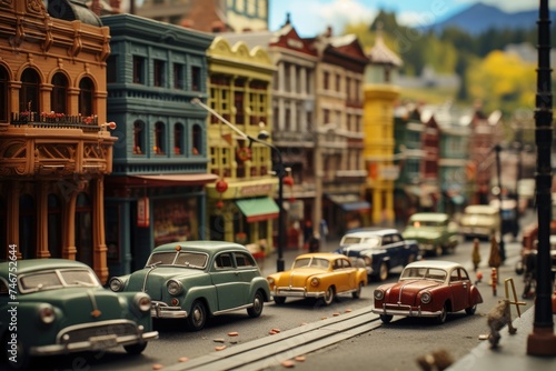 A bustling city street comes to life in miniature through the magic of tilt-shift lens © gankevstock