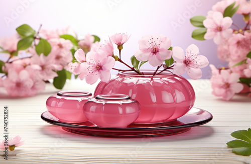 Wallpaper Mural delicate pink cherry flowers in a glass vase, spring still life Torontodigital.ca