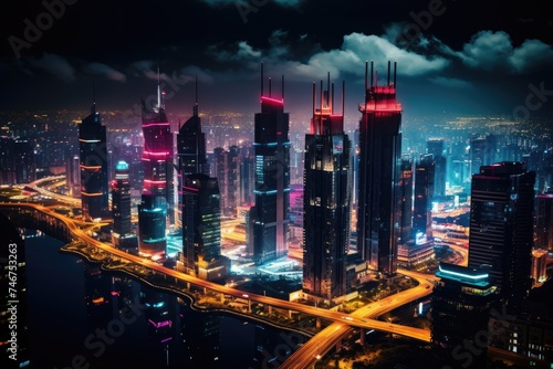 Wallpaper Mural A tilt-shift lens blurs the edges, turning a bustling night cityscape into a toy like panorama Torontodigital.ca