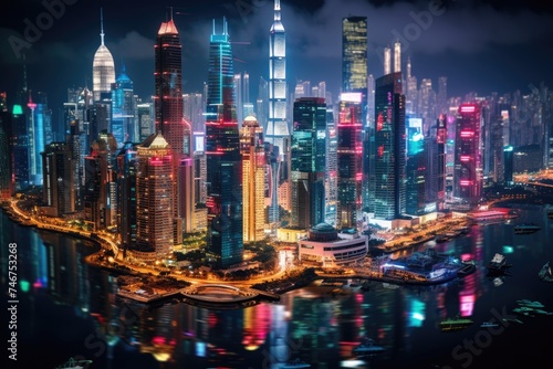 A tilt-shift lens blurs this nocturnal cityscape  transforming a bustling megapolis into a toy like panorama